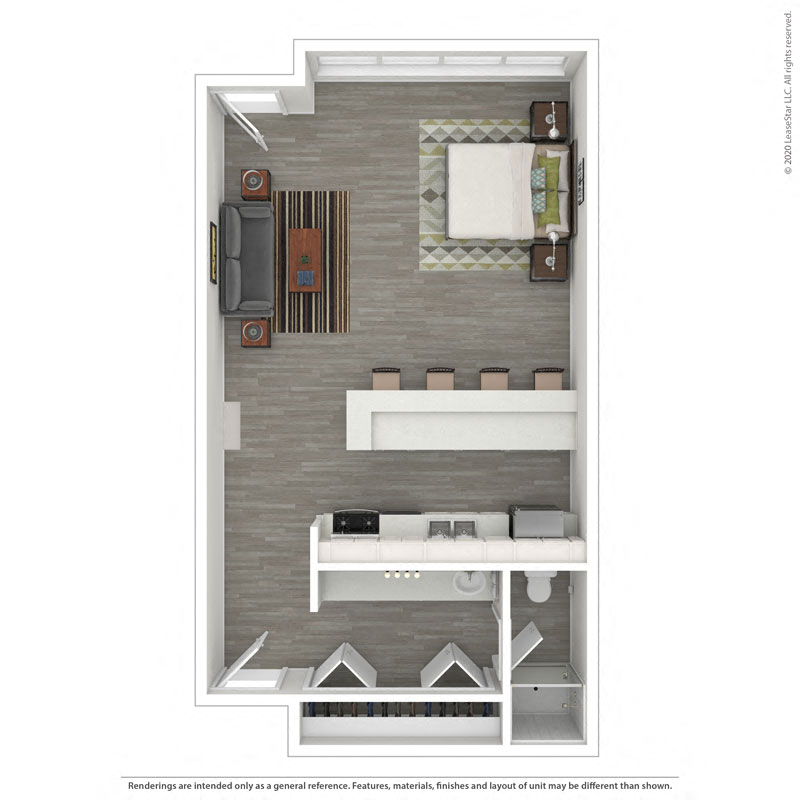 Floor plan for studio, 1 bath, 425 sqft
